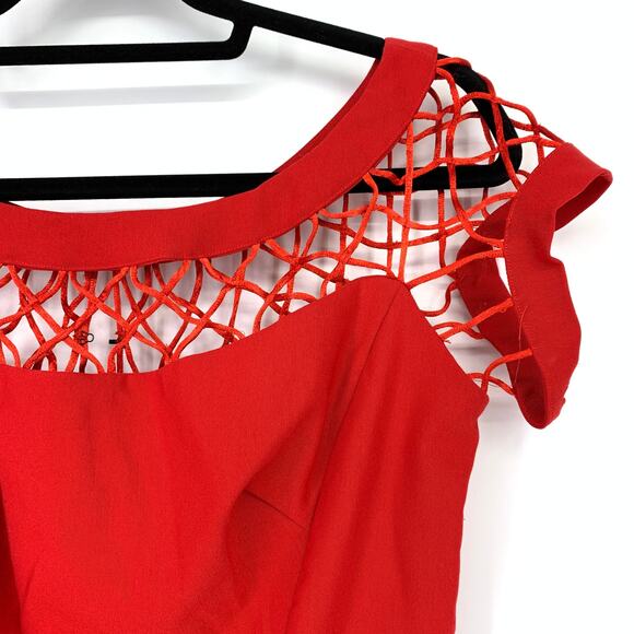 Tatyana Women's Size M Knee Length Wiggle Dress Stretch Short Sleeve Red - Picture 3 of 7